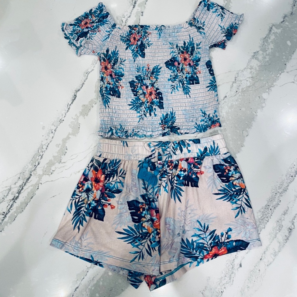A matching floral set.